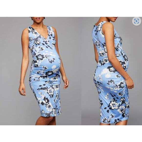 NEW Yumi Kim Maternity XL Hold Tight Dress Wonderful Life Blue Floral Stretchy - Picture 7 of 14